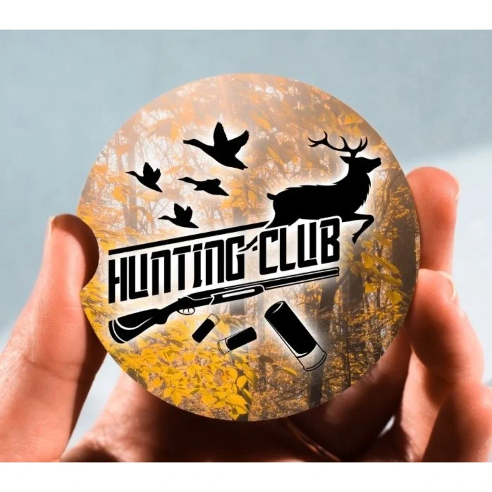 Set of 2 Car Coasters, Hunting Club Car Coaster, Neoprene Car Coaster